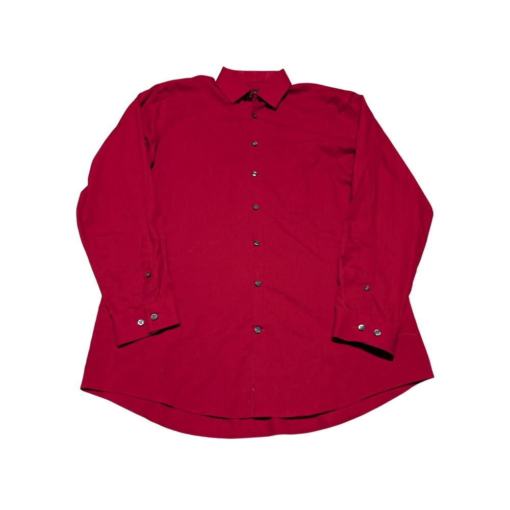 J. Ferrar Dress Shirt Mens L 16-16.5 Red Slim Fit Long Sleeve Cotton Blend Solid